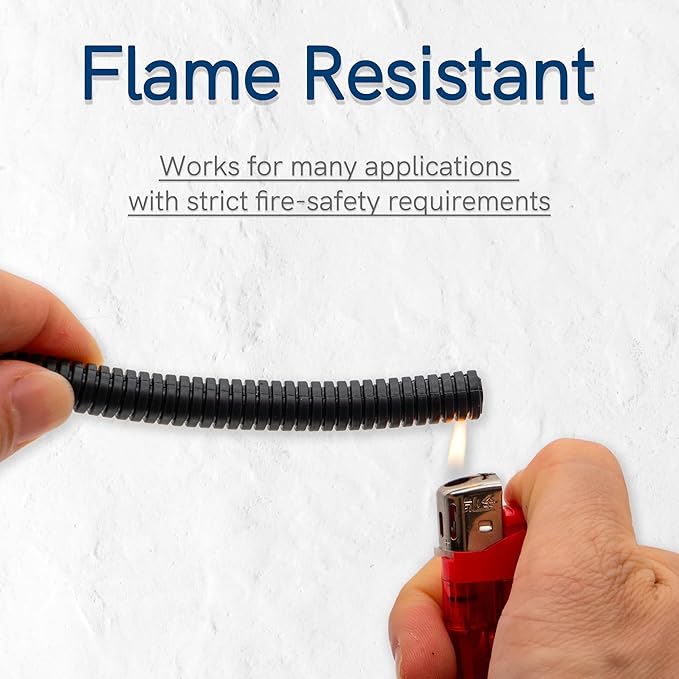 30ft - 1/4 inch (AD10) Flame Retardant Split Wire Loom Tubing - Sleeves for Electric Cables, Flexible Wire Covers Cord Protectors - Black