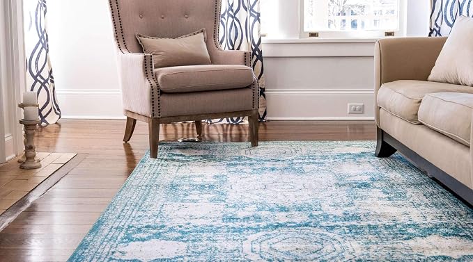 Unique Loom Bromley Collection Area Rug - Wells (3' 3" x 5' 3" Rectangle, Turquoise/ Ivory)