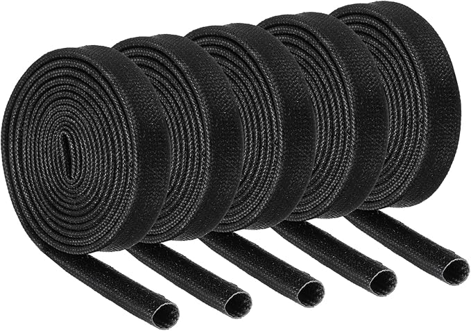 MECCANIXITY 5Pcs Wire Insulation Braid Fire Sleeve,3.28Ft-5mm ID Black, High Temp Silicone Coated Fiberglass Sleeving for Automotive Hose Lines Electrical Wiring