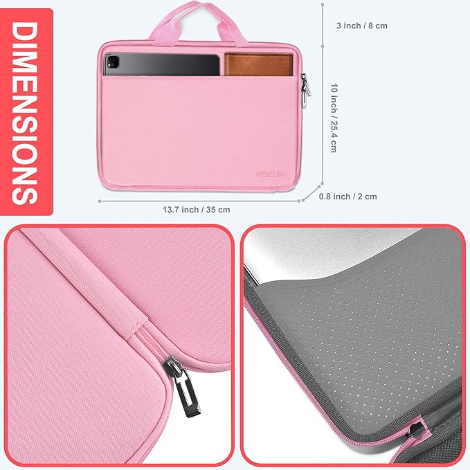 Hseok Laptop Case 13.3-14 inch Briefcase Handbag, Water-Resistant and Shockproof Computer Sleeve Compatible with MacBook Pro 14", Mac Air/Pro 13.3" and 13"-14" Notebooks Chromebooks,Pink