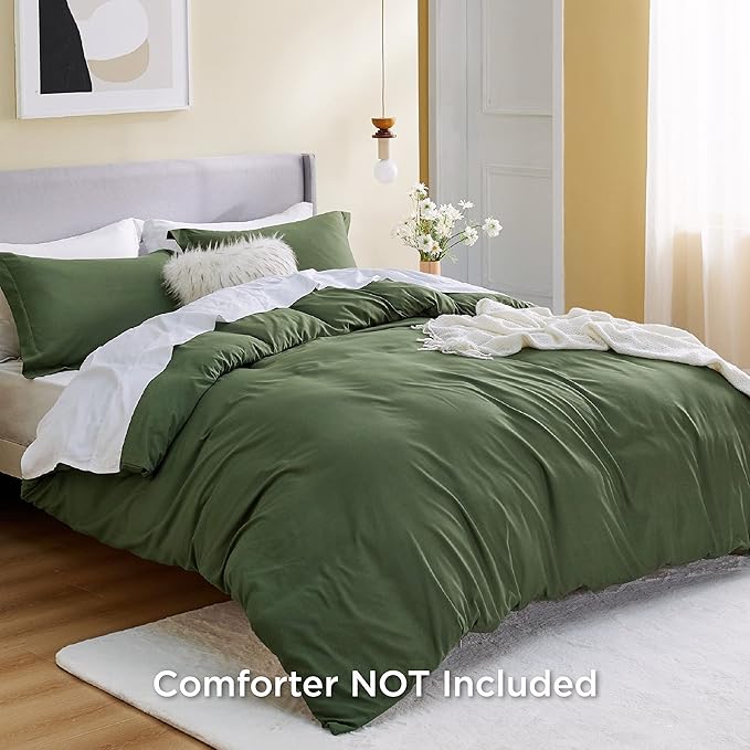 Bedsure Duvet Cover Full Size - Soft Double Brushed Bedding Set for Kids & Adults, Zipper Closure, 3 Pieces, Includes 1 Duvet Cover (80"x90") & 2 Pillow Shams, NO Comforter, Olive Green