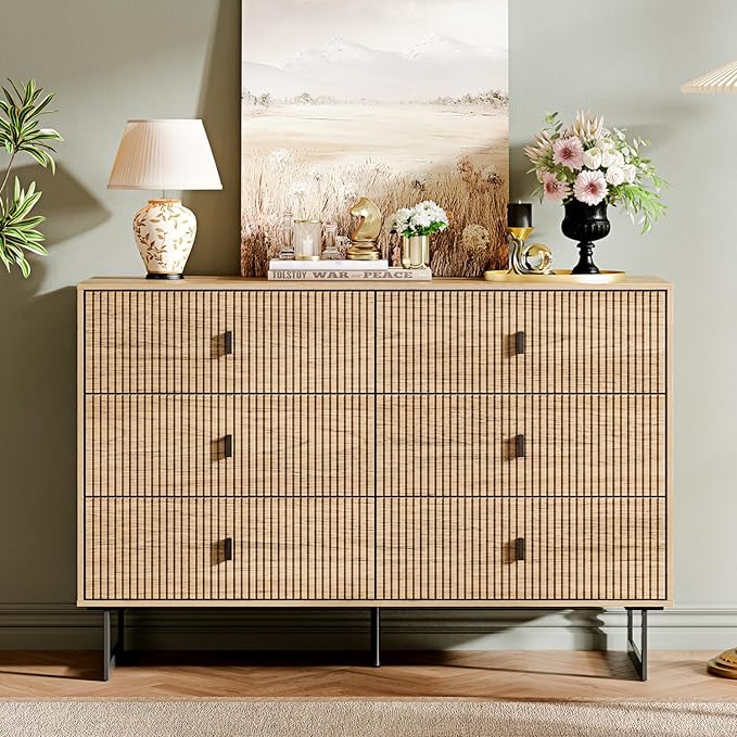 Chrangmay Modern Chest of Drawers with 6 Drawers,Deep Drawers,Clothes Organizer,Large Storage Cabinet for Living Room, Bedroom,Hallway,with Anti-Tipping Device,Wood