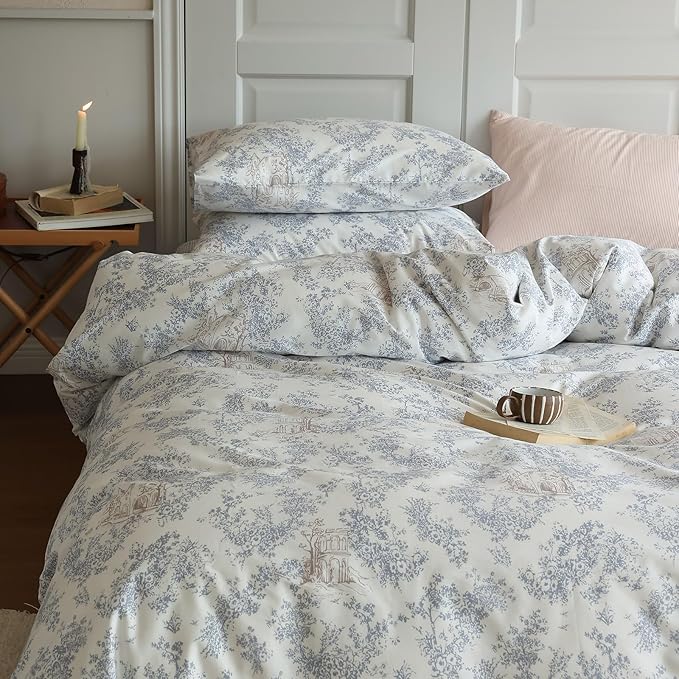 LifeTB Vintage Garden Floral Duvet Cover Queen Cozy Cotton Botanical Flower Bedding Set Queen Vintage Boho Cabin Floral Comforter Cover Country Style Cottagecore Duvet Cover Queen Bedding Set