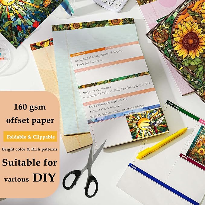 Scrapbook Paper,24 Sheets 6"x 6" Decorative Papers,Single-Sided Vivid Origami Decoupage Paper for Card Making,DIY Album, Hand Account & Travel Diary Craft Projects,Glass Sunflower