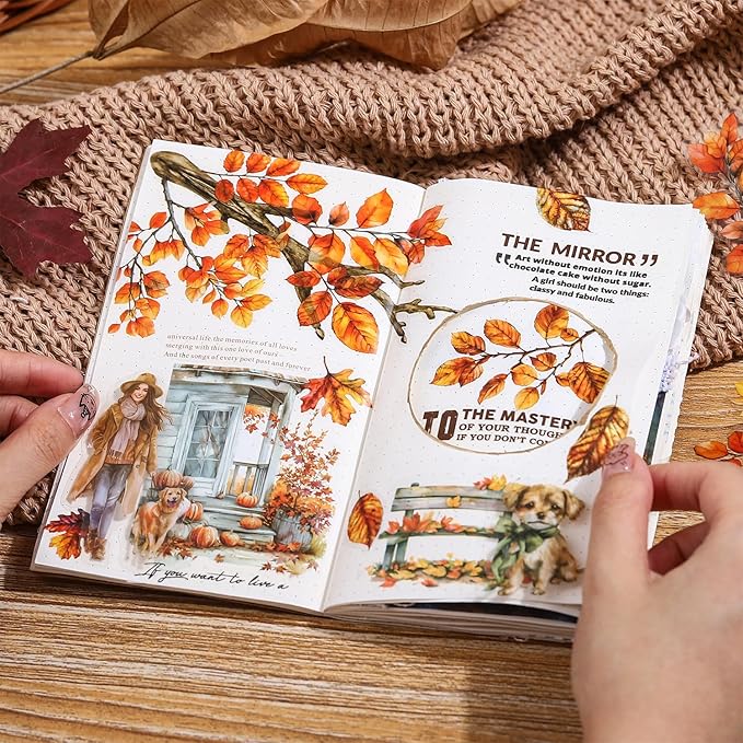 AuriicLeaf Foliage PET Sticker Set, 150PCS Leaf and Branch Stickers for Scrapbooking, Journaling, DIY Crafts, and Art Supplies