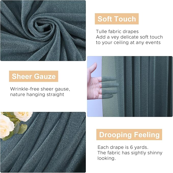 Wokceer Wedding Arch Draping Fabric Grey Blue 2 Panels 28.7" x 20FT Sheer Fabric Drapes Backdrop Arch Draping Fabric for Wedding Ceremony Birthday Party Bridal Shower Decoration