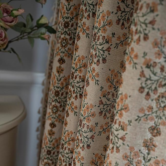 ENJOYBRIDAL Floral Curtains 84 Inch Length 2 Panels Vintage Flower Patterned Drapes Boho Semi Sheer Tassel Rustic Country Rod Pocket Botanical Farmhouse Window Curtain Panels for Bedroom Living Room