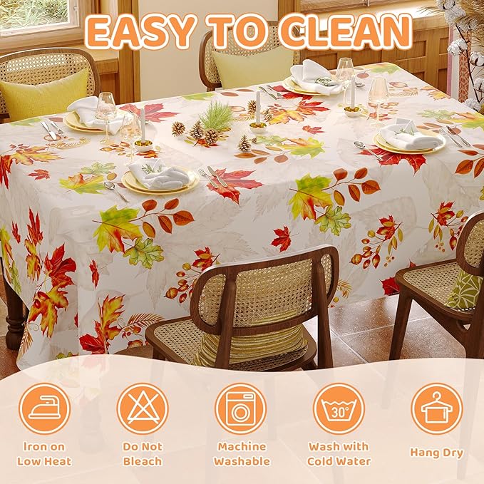 Fall Rectangle Tablecloth 60 x 120 Inch, Thanksgiving Autumn Harvest Maple Leaves Table Cloth, Spill Proof Wipeable Washable Rectangular Table Covers for Party Picnic Dinner Decor