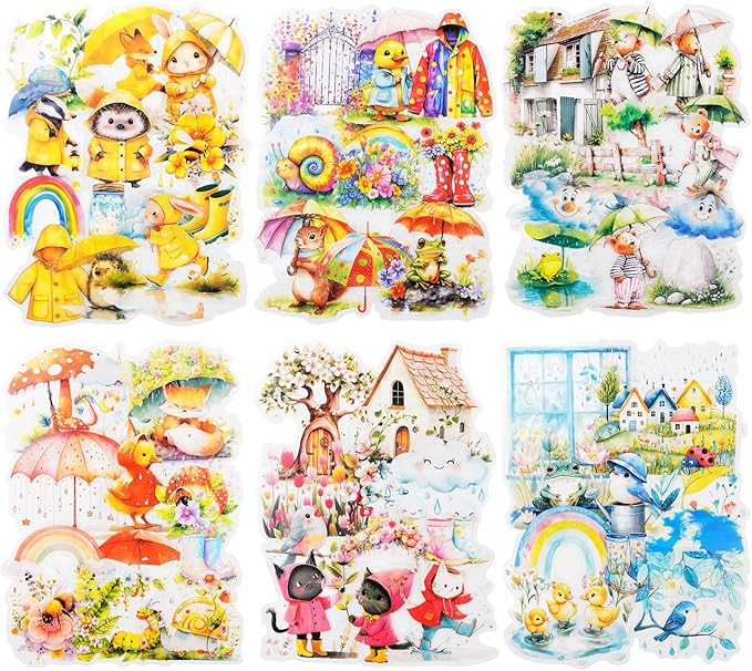 AuriicLeaf Rain Shelter Animals PET Stickers – 90PCS Whimsical Stickers with Watercolor Animal Designs for Scrapbook, Journal, DIY Crafts, Waterproof