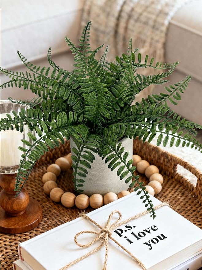 Coferset Small Fake Plant 12.5" Fern Potted Artificial Plants for Shelf Home Bathroom Office Decor(Gray Pot)