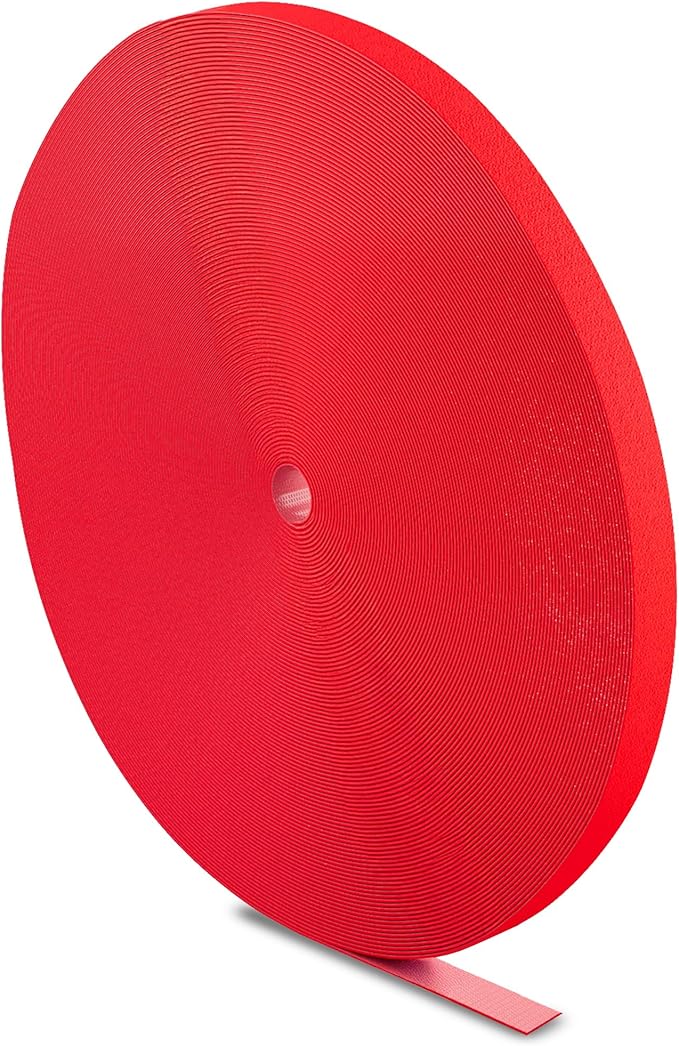 Label-the-cable Cable Management Ties Tape, Adjustable, Re-Useable/Cable Tidy/Hook and Loop Cord Organizer, Wire Management/PRO ROLL, 25m x 16mm, Red, PRO 1250