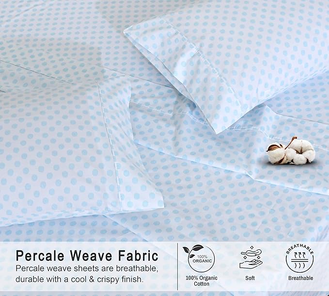 RUVANTI 100% Organic Cotton Sheets Split King, Percale Weave, GOTS Certified, 5-Piece Set, Deep Pocket 15", Crisp & Breathable, Soft Durable Bedding, Sábanas Algodón Orgánico – Circle Imprint