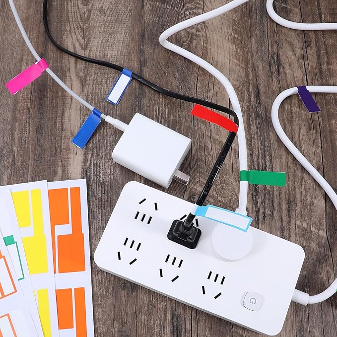 600 Pcs Cord Labels Tags, Color Coded P-Type Cable Labels Tags with Wrap-Around Design, Durable Cable Tag Label for Network Ethernet Audio Wire Organization and Identification