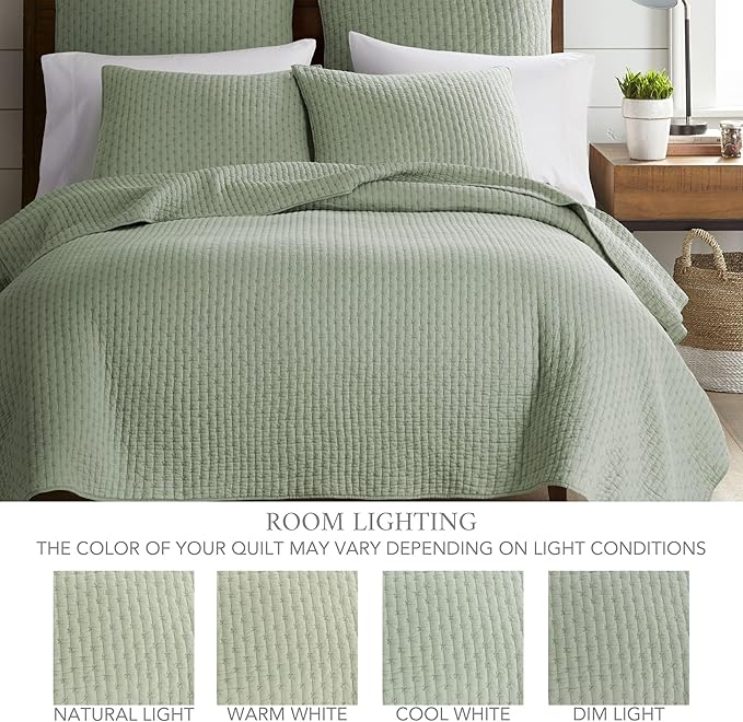 Levtex Home Cross Stitch Reversible Full Bedspread Set (100x104in) with 2 Pillow Shams (26x20in) - Stitch Texture - Desert Sage - Cotton Full Size Bedspread Set - Lightweight, Soft, Pre-Washed
