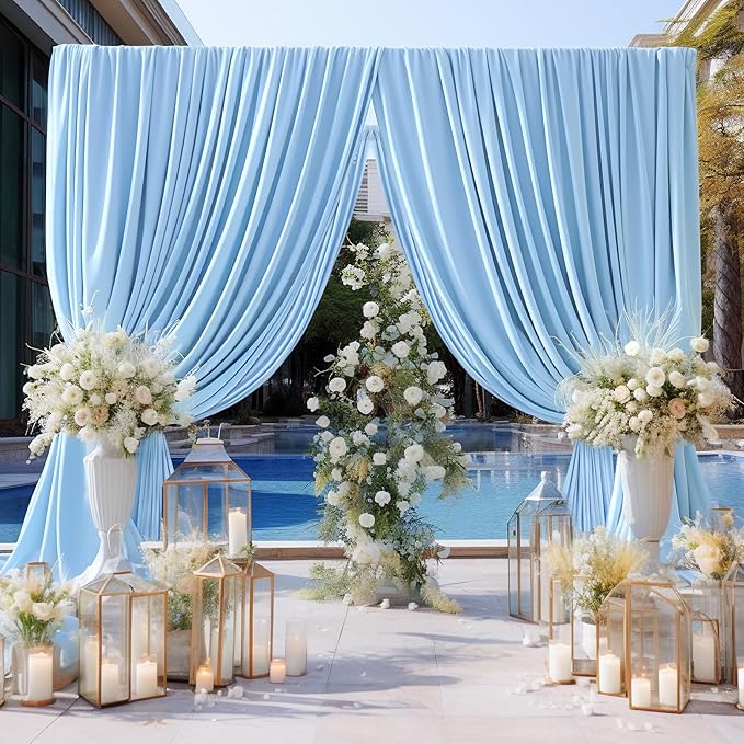Baby Blue Backdrop Curtain for Baby Shower Parties Wrinkle Free Light Blue Curtains Backdrop Drapes Fabric Decoration for Birthday Party Photography 5ft x 7ft,2 Panels