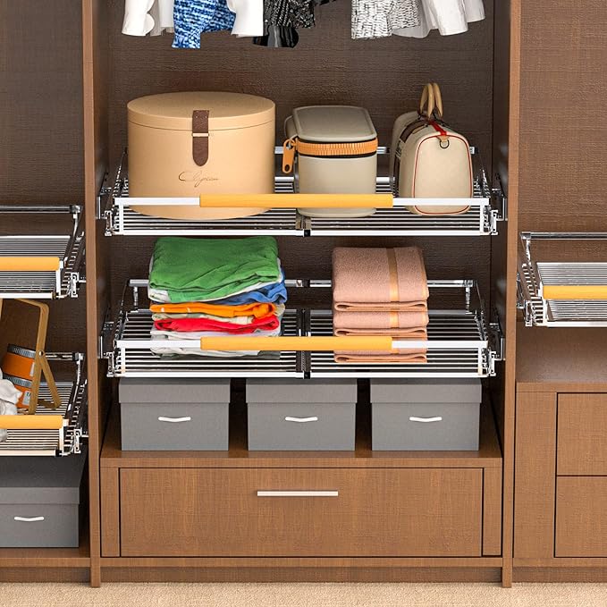 KIKIBRO Pull Out Drawer Cabinet Organizer, Expandable Slide Out Storage Shelves - Heavy Duty, Durable and Smooth Slide-Out, 17" x 28" Wide x 22.5" Deep, 2 Pack