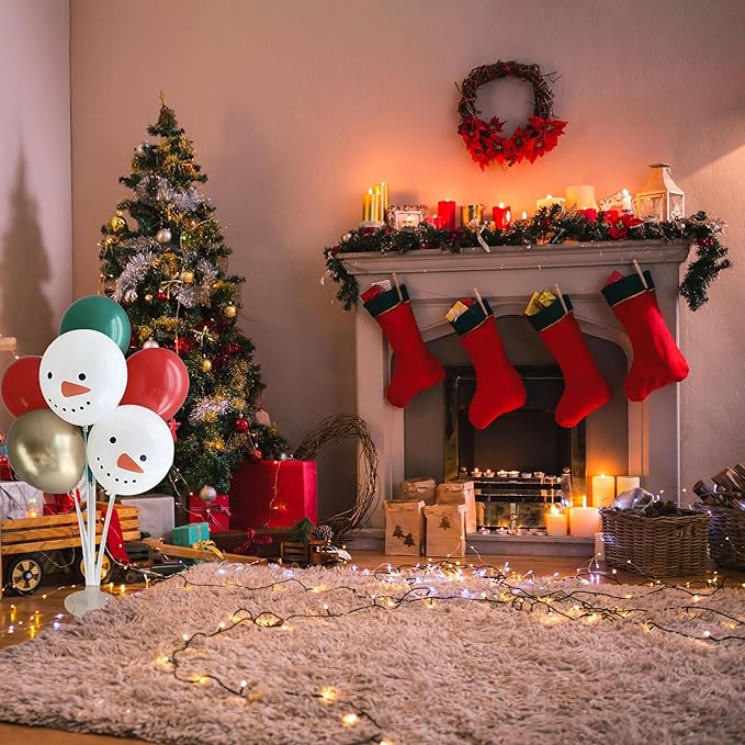 4 Sets Christmas Centerpieces for Tables, Snowman Balloon Stands for Tables, Red Green and Gold Balloons for Xmas Party, Table Centerpieces Decorations for Christmas Party New Years 2026