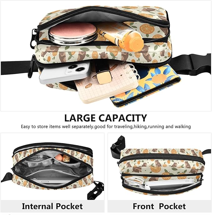 Kawaii Capybara Orange Fanny Pack for Women Men Water Resistant Fashion Waist Packs with Adjustable Strap Belt Bag for Travel Workout Jogging Hiking 21220238