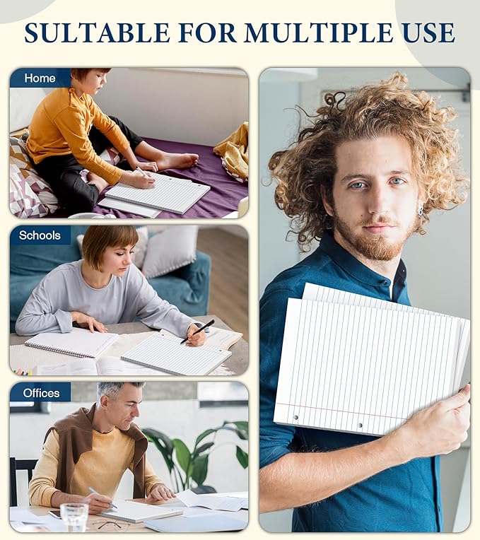 Wide Ruled Loose Leaf Paper, Notebook Paper, 8.5 x 11 Wide Ruled Paper, 3 Hole Punch Binder Paper, 200 Sheets Lined Paper for 3 Ring Binders, Writing Paper with Lines (2 Pack)