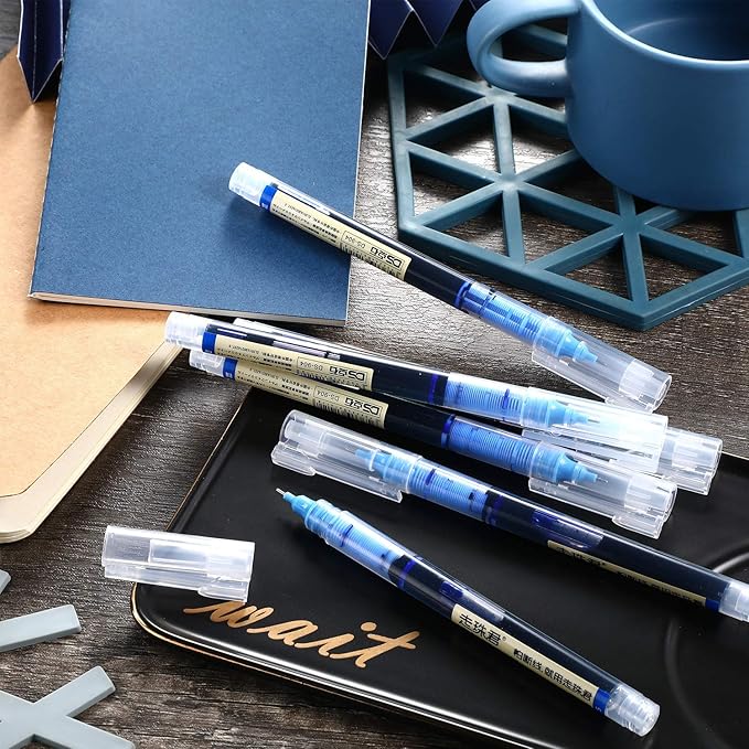 Frienda 12 Pieces Rolling Ball Pens 0.5 mm Japanese Quick Drying Fine Point Pens Liquid Ink Smooth Writing for Office Student Back to School Supplies(Black and Blue)