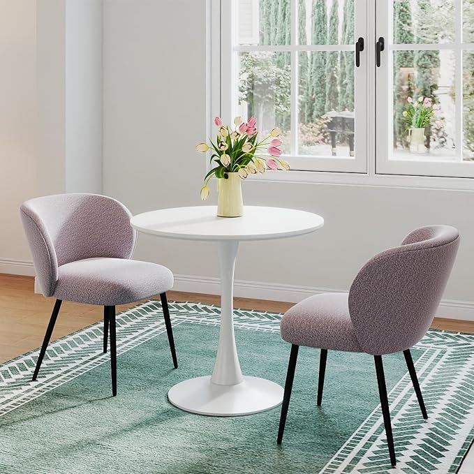 White Round Dining Room Table, 31.5" Tulip Table Round Kitchen Dining Table for 2-4 People, with 0.7" MDF Tables Top and Metal Pedestal Base Dinner Tables for Cafe, Home, Dining Room