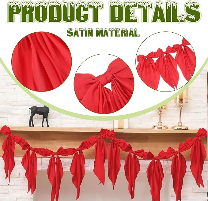 VitalCozy 1 Pcs Burgundy Bow Garland Banner, Satin Ribbon Hanging Party Bow Garland Decoration for Birthday Baby Shower Wedding Party Supplies