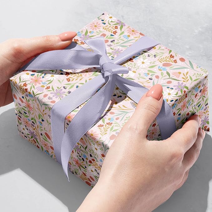 Jillson Roberts Bulk Gift Wrap, Everyday Gift Wrapping Supplies, Delicate Floral 1/4 Ream 208 feet x 24 inches