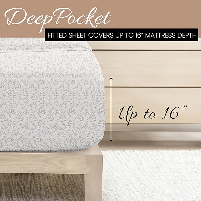 Linen Market 3 Piece Twin Bedding Sheet Set (Gray Vines) - Sleep Better Than Ever with These Ultra-Soft & Cooling Bed Sheets for Your Twin Size Bed - Deep Pocket Fits 16" Mattress