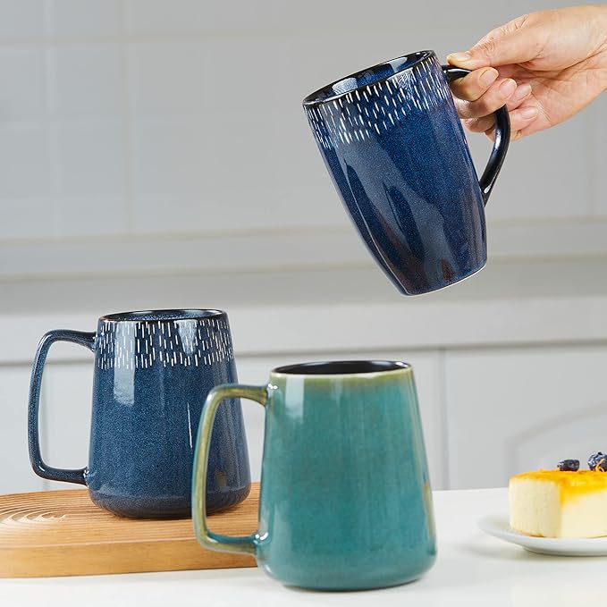 HYTYSKAR 24 OZ Extra Large Ceramic Coffee Mug, Jumbo Coffee Mugs, Big Tea Cups with a Large Handle for Office and Home, Microwave and Dishwasher Safe (24 OZ Green)