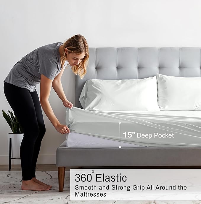 RUVANTI 100% Organic Cotton Sheets Queen Size, Percale Weave, GOTS Certified, 4-Piece Set, Deep Pocket 15", Crisp & Breathable, Soft Durable Bedding, Sábanas Algodón Orgánico – Bit of Blue