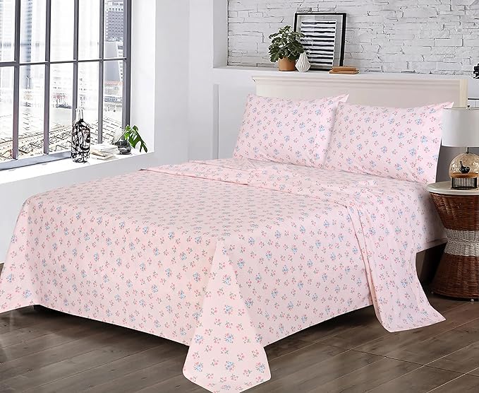 RUVANTI 100% Cotton King Size Sheets Set, 4 Pieces, Soft & Breathable Percale Weave Bedding, Deep Pocket 16", Hotel Standard, Crisp Cool Feel, Durable, Perfect Floral Bed Sheet, Spring On