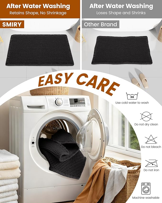 Smiry Waffle Bath Mat 59x35, Extra Soft Absorbent Bathroom Rugs, Non Slip Machine Washable Quick Dry Bath Rugs for Bathroom Floor, Tub, Shower, Home Decor Accessories, Black