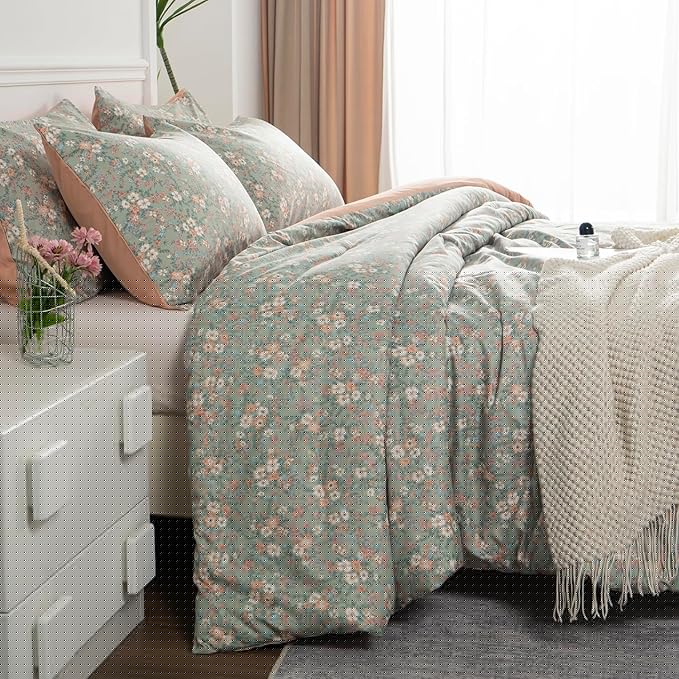 Floral Full Comforter Set 3 Pieces Soft Chic Garden Style Vintage Floral Print Lightweight Botanical Flower Comforter Set for All Seasons 1 Comforter and 2 Pillowcases