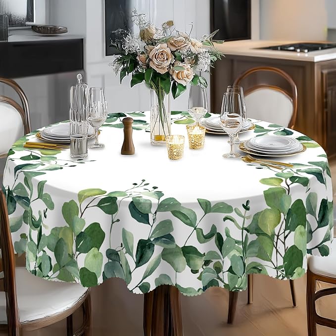 Eikione Round Tablecloth 70inch, Summer Floral Tablecloth Waterproof and Wrinkle-Free, Table Covers, Summer Decorations for Home Dining