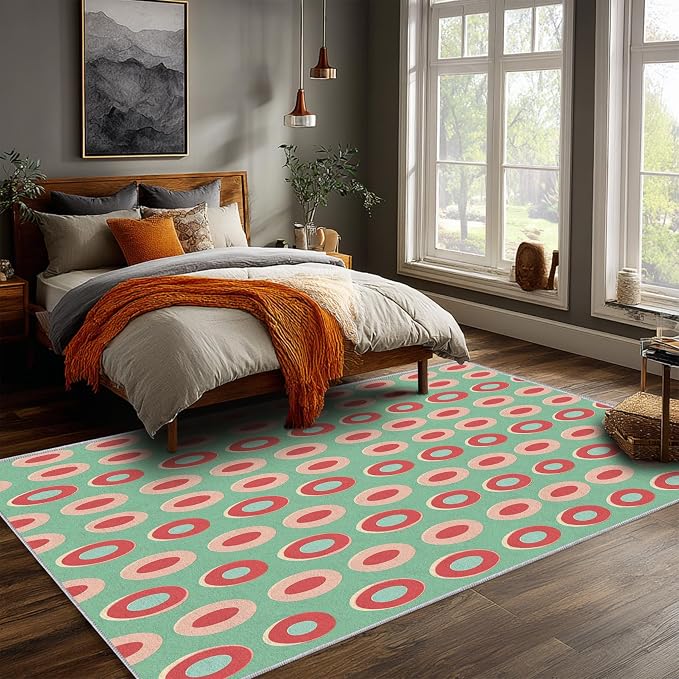 Mid Century Modern Rugs 8x10, Geometric Retro Washable 8 x 10 Area Rug for Living Room, Bedroom, Low Pile Non Slip Stain Resistant Carpet, Mid Century Home Decor Accessories & M925