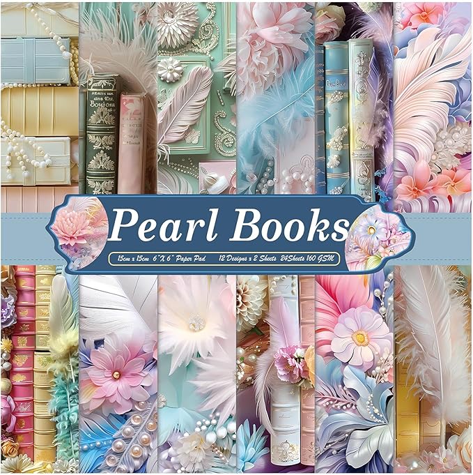 Scrapbook Paper,24 Sheets 6"x 6" Decorative Papers,Single-Sided Vivid Origami Decoupage Paper for Card Making,DIY Album, Hand Account & Travel Diary Craft Projects,Pearl Books