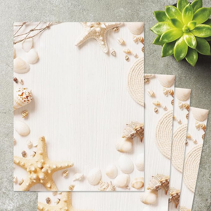 Current Beach Frame Letter Paper - Spring Stationery Papers With Decorative Beach Border, Printable Holiday, Wedding & Bridal Shower, & Invitation Sheets, Set of 25, 8 1/2" x 11"