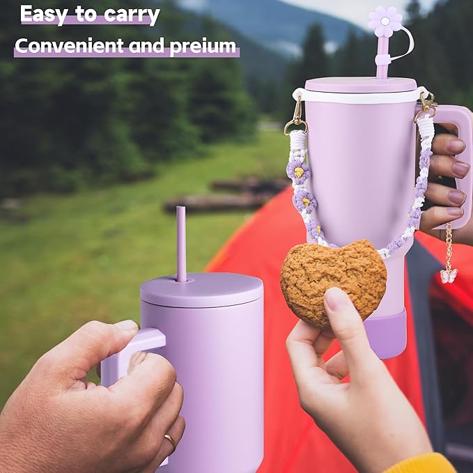 40 oz Tumbler with Handle Straw and Accessories, Drop & Abrasion Resistant, Vacuum Double-Layer Insulation, Ideal for Camping, Fitness, Outdoor Use