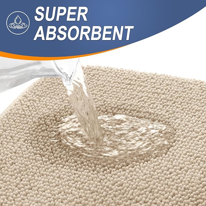 OLANLY Thick Memory Foam Bath Mat Rug 70x24, Extra Soft Absorbent Bathroom Rug, Quick Dry Bath Mats, Non-Slip, Machine Washable Carpet for Bathroom, Tub and Shower, Home Decor Accessories, Beige