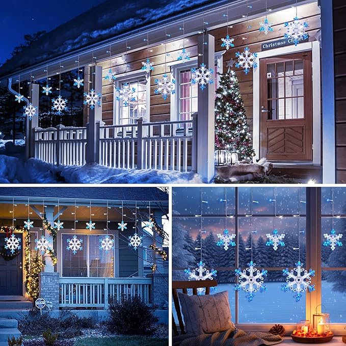 Minetom Christmas Snowflake Lights - 2 Pack 13 ft 192 LED Icicle Lights with 16 Drops, 12 Modes and Timer, IP65 Waterproof Connectable Christmas Light for House Eave Window Indoor Outdoor Decoration