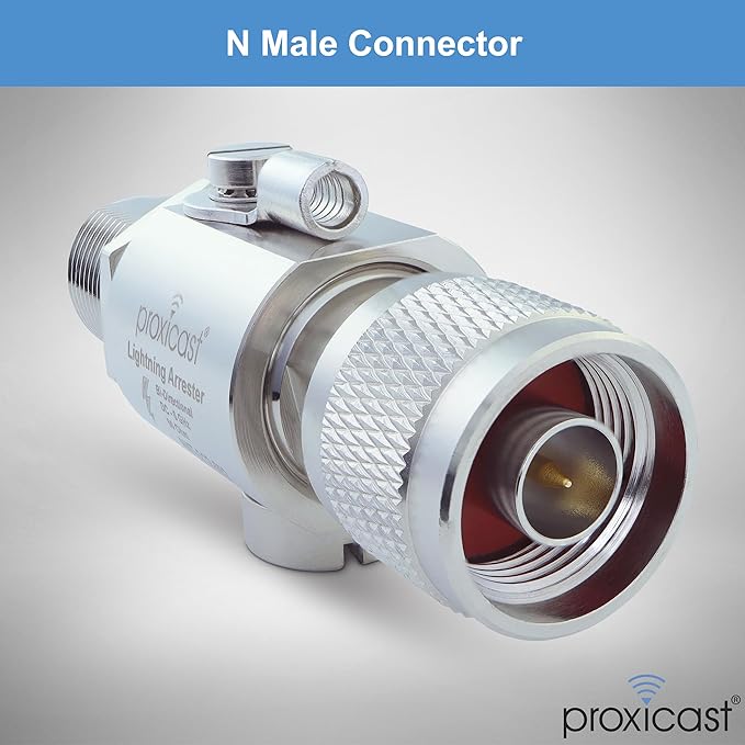 Proxicast Coaxial Lightning Arrester for 0 to 6 GHz (N-Male/N-Female) - Pro-Grade 230V Antenna Lightning Protector for 4G, LTE, 5G, Wi-Fi, 900MHz, Helium, LoRa and Other Outside Antennas (ANT-212-002)