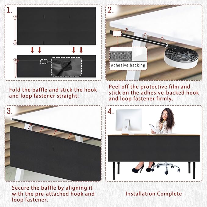 60" Under Desk Privacy Panel Self-Adhesive Modesty Panel with Wire Pocket for Cable Management Organizer Heavy Duty Desk Skirt - Office Home or Standing Workstation Concealer Shield