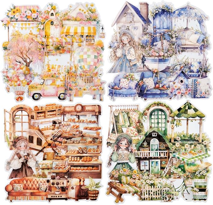 AuriicLeaf Daily Life PET Sticker Set, 120Pcs Cottagecore Stickers for Scrapbooking, Journaling, DIY Crafts and Planner Supplies