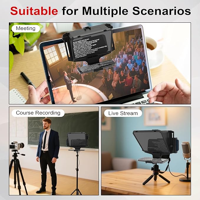 7.7-Inch Mobile Teleprompter, 3-in-1 Handheld/Desktop/Monitor Modes, HD 70/30 Optical Beam Splitter, Remote Control, Compatible with iOS & Android Tablets