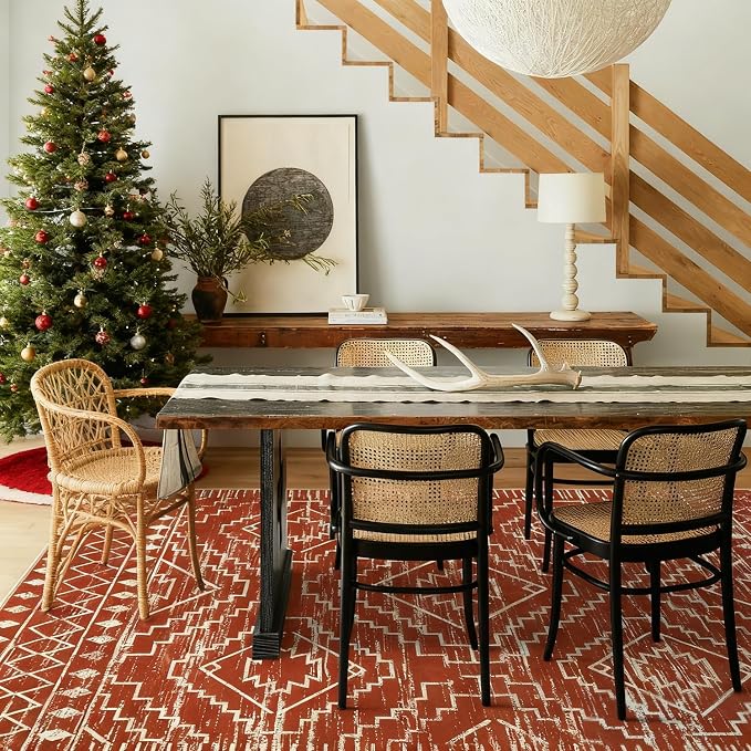 Wonnitar Moroccan 2'6"x8' Hallway Runner Rug, Washable Long Farmhouse Laundry Room Rug Runner, Non-Skid Boho Tribal Geometric Floor Carpet Runners for Kitchen Entrance Bathroom (Brown,2'6"x8')