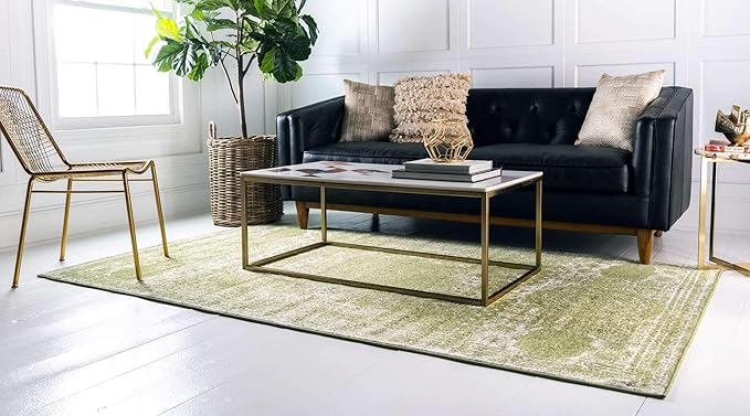 Unique Loom Bromley Collection Area Rug - Wells (4' 1" x 6' 1" Rectangle, Green/ Ivory)