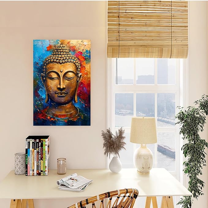 Golden Serenity Buddha Vintage Painting Wall Art Spirituality and Modern Art Wall Decor Adds Brilliance to Vibrant Home Decor 24x36in Frameless