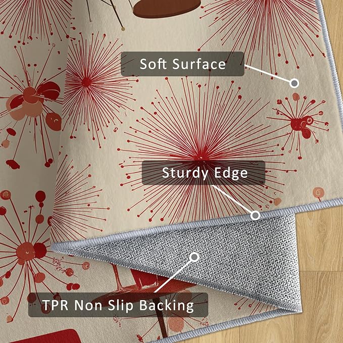 50s Retro Rug Large 8x10 60s 70s Mid Century Modern Pattern Area Rugs for Living Room, Bedroom, 50s Retro Home Decor Accessories Indoor Carpet, Non Slip & Machine Washable