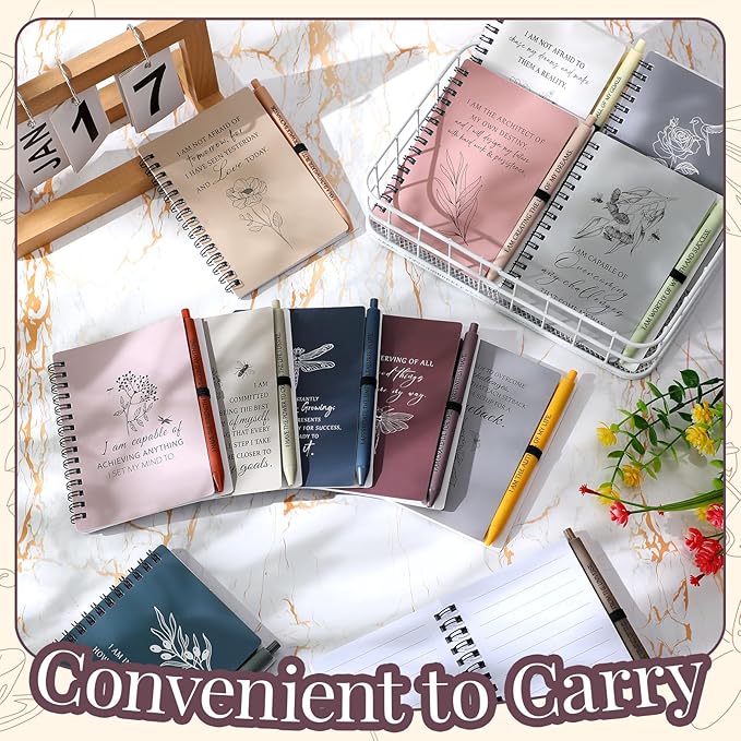 Kosiz 72 Pcs/36 Set Positive Affirmation Gifts Gratitude Spiral Notebooks with Pens Motivational Encouragement Notepads Daily Affirmations Journal for Women Valentine Galentine Gifts (Simple)