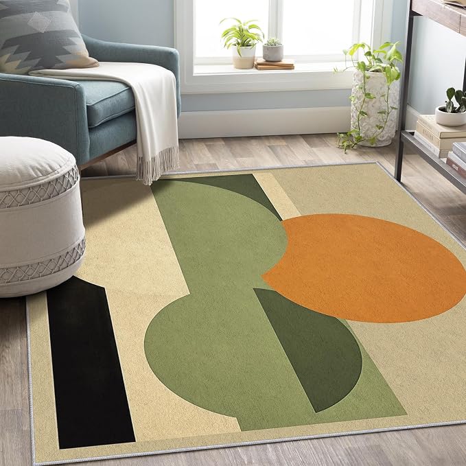 Mid Century Modern Rug 3x4, Washable Abstract Geometric Rugs for Living Room Bedroom, Minimalist Area Rug for Home Decor, Non Slip Backing Floor Carpet - 3 x 4 ft